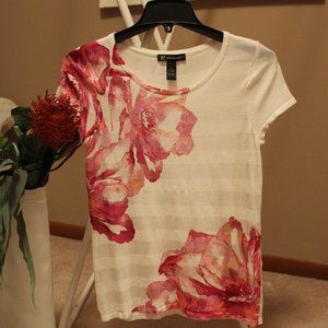 INC Cap Sleeve White Top with Pink Flowers